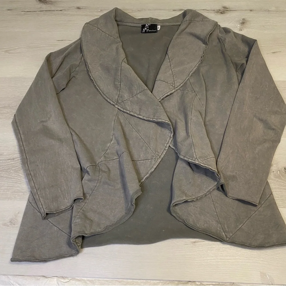 Fenini Waterfall Front Blazer Jacket, Button Closure, Mocha, Size Small - Picture 2 of 10